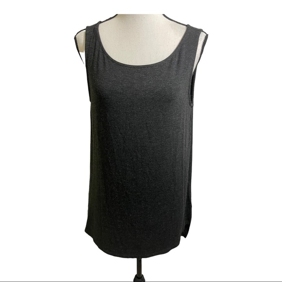Eileen fisher round neckline side slit high low tank top grey black size small - Picture 10 of 12